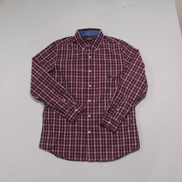 Chaps Men Red Blue Plaid Button Down Shirt Easy Care Size Medium - Picture 1 of 9